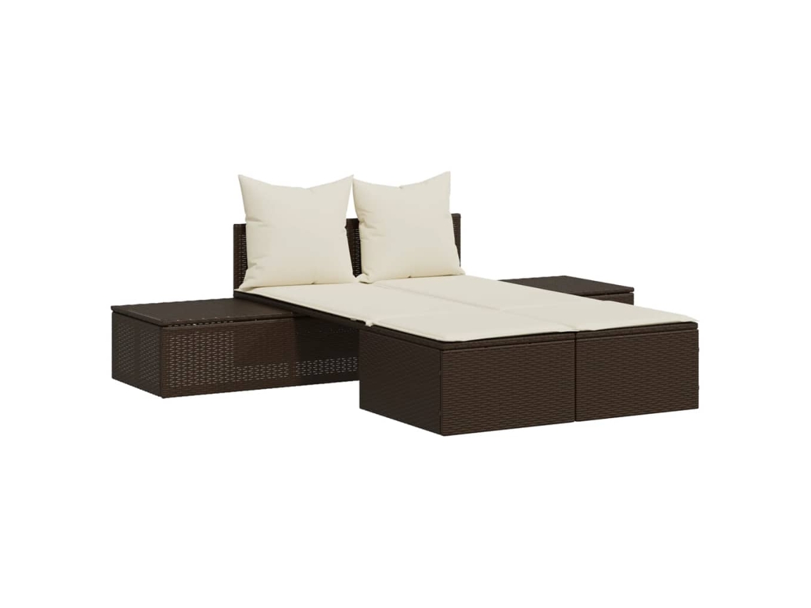 Chaise longue doble con cojines, mimbre, patas marrones, EXCLUSIVA MAISON