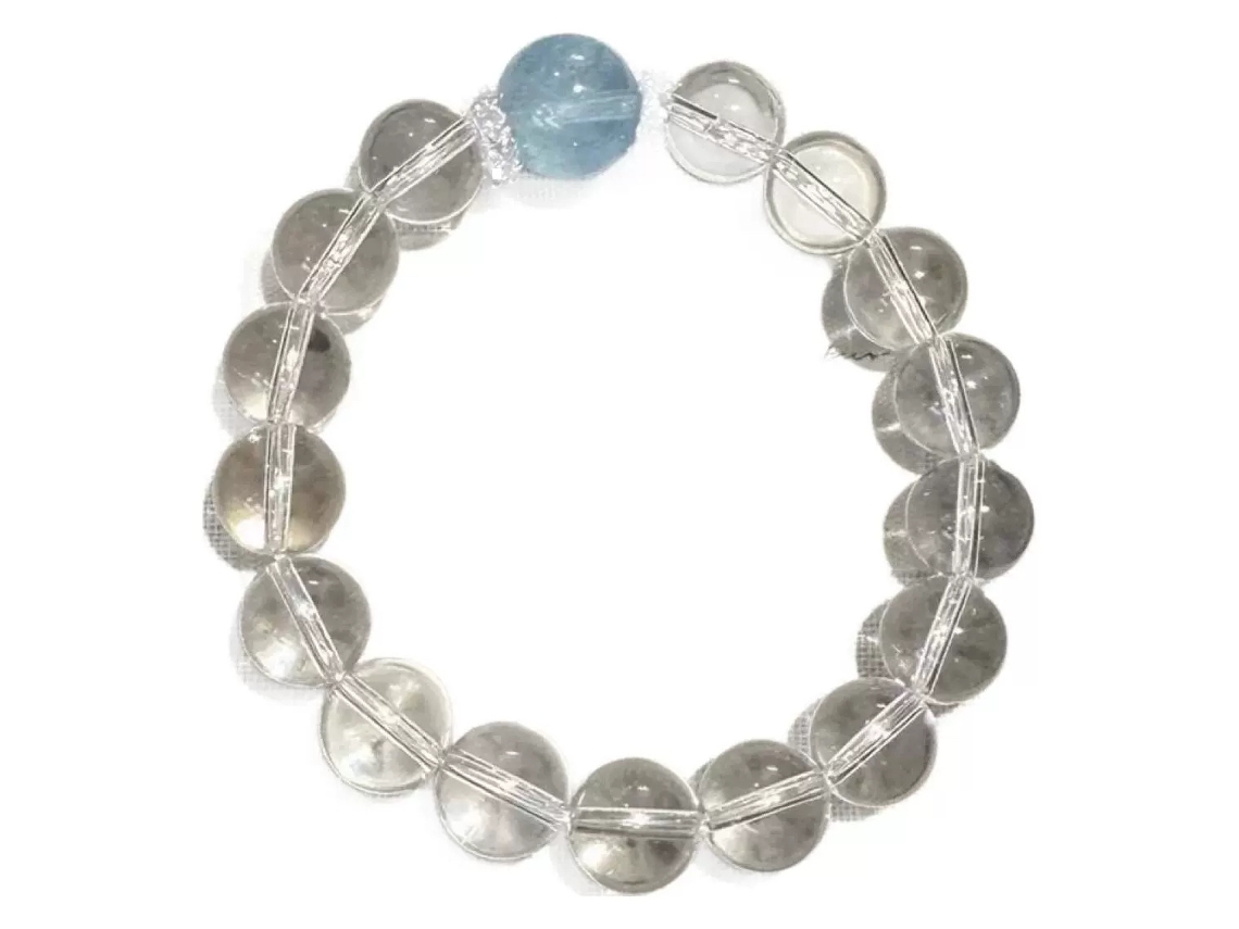Collar de cuentas para mujer, pulsera de cristal terapéutico, transparente con detalles azules Tommy01