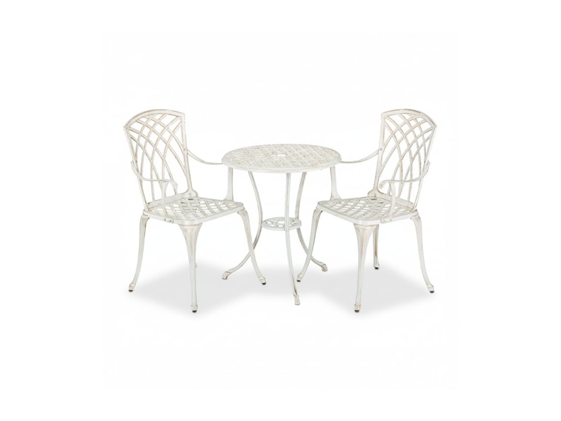 Conjunto De Móveis De Jardim Relaxdays, 3 Peças, Mesa E 2 Cadeiras, Alumínio Fundido, Vintage, Branco/bronze