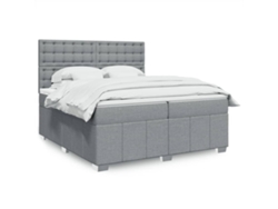Cama Box Spring Con Colchón Tela Gris Claro 200x200 Cm