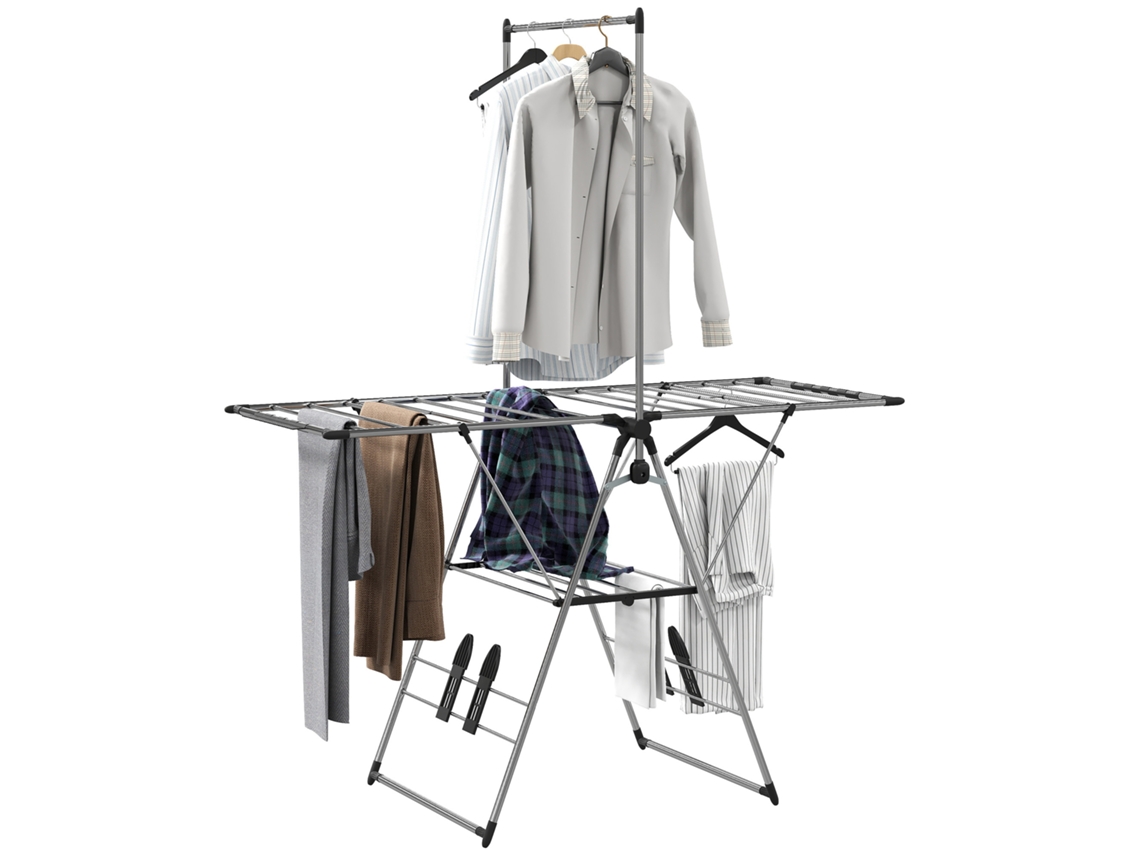 Tendedero Plegable Alas Ajustables Zapatero Acero Inoxidable Plata
