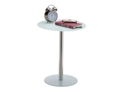 Relaxdays Mesa Auxiliar Redonda, Cristal-acero Inoxidable, Blanco, 53 X 43 X 43 Cm