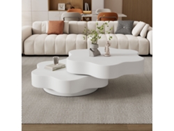 Mesa De Centro 74.8x67.5x31 Cm - Mesa De Café En Forma De Flor, Superior Giratoria 360°, Con 2 Estantes, Color Crema