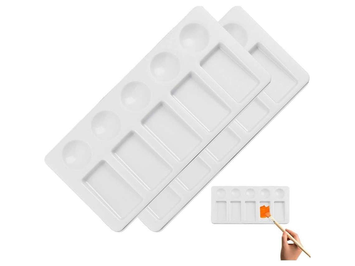 Paleta plana rectangular de 2 piezas Rebe-Linjou con 10 cavidades para acuarela y gouache.