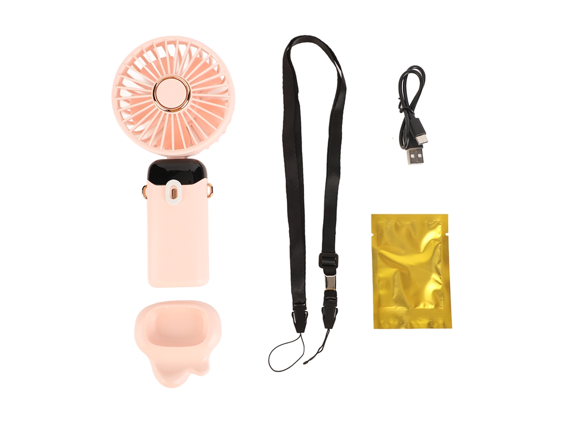 Mini Ventilador De Cuello Portátil Con Pantalla Digital, Recargable Por Usb, Plegable, Rosa, Abs, 5 Velocidades.