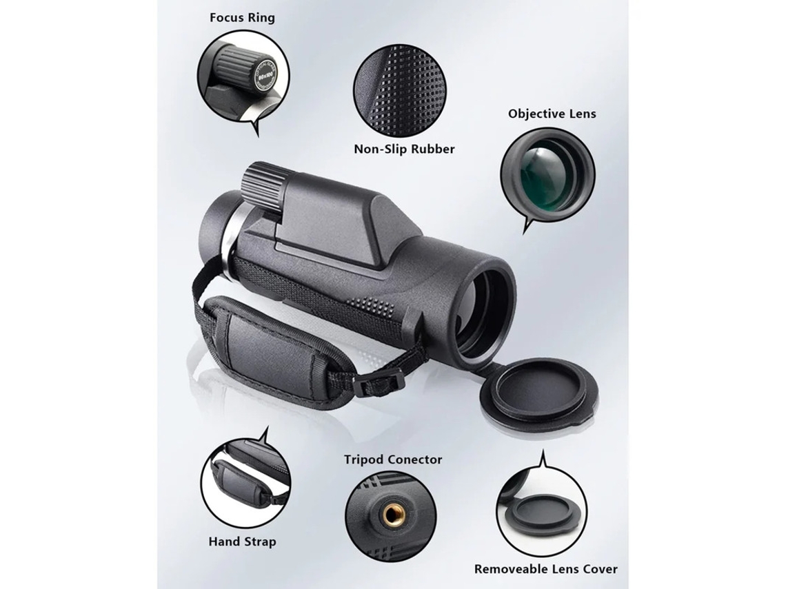 Telescopio monocular 80x100 de gran aumento para adultos con adaptador de prisma Bak4, fácil de transportar y con asa de reposabrazos adecuada. Yizhood