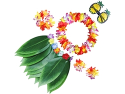 Traje Hawaiano Para Niños Y Niñas: Falda, Corona De Hierba, Flores, Diadema, Pulsera.