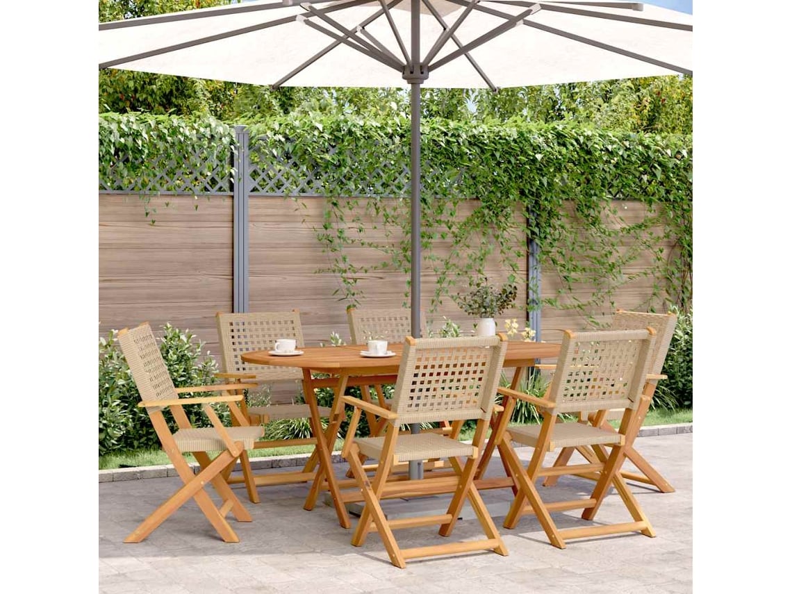 Sillas de jardín plegables DKD Home Decor, 6 piezas, madera maciza, beige