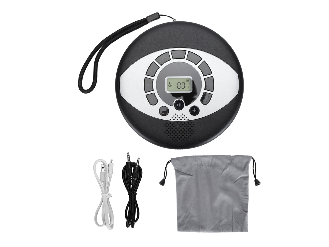 Reproductor de CD portátil con conector para auriculares y carga USB