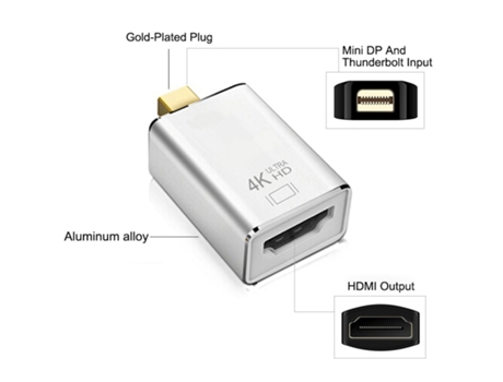 Mini puerto de pantalla a HDMI Adaptador convertidor VGA Cable DP de 8 pines para MacBook Air 13 Surface Pro 4 Plata