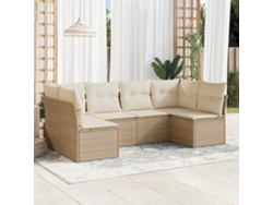 Conjunto de sofá de jardín de 6 piezas con cojines, mimbre sintético beige, Dkd Home Decor