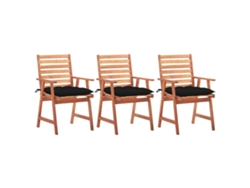 Sillas de comedor de jardín de 3 piezas DKD Home Decor con cojines de acacia maciza
