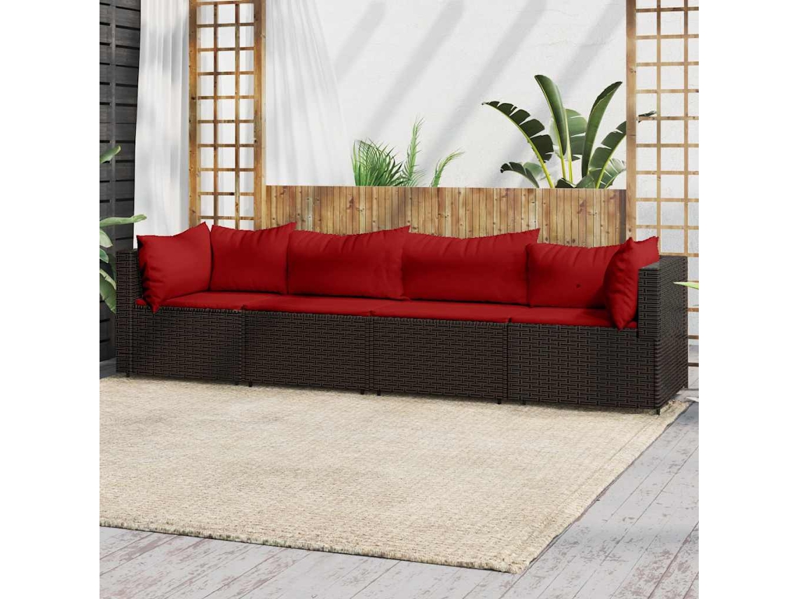 Conjunto de jardín de 4 piezas con cojines de mimbre marrón DKD Home Decor