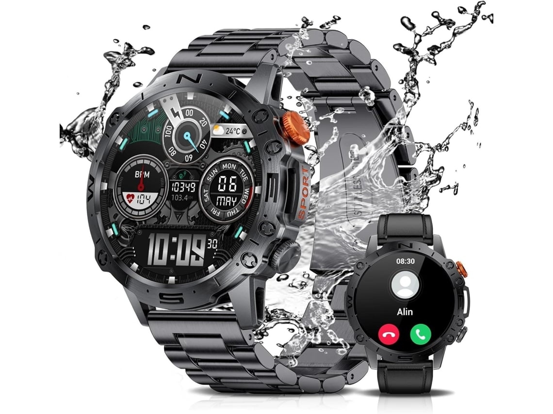 Reloj inteligente de 1,43 pulgadas siempre activo con llamadas de voz, Bluetooth, monitorización de frecuencia cardíaca, SpO2 y presión arterial (Yunzii)