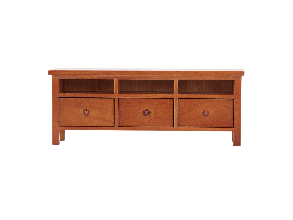 Mueble De Tv De Madera En Miniatura Con Cajones, Diseño Decorativo Para Casa De Muñecas, Escala 1/12, Marrón.
