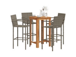 Conjunto Bar 5 Peças P/ Jardim Acácia Macíça/vime Pe Cinzento Dkd Home Decor