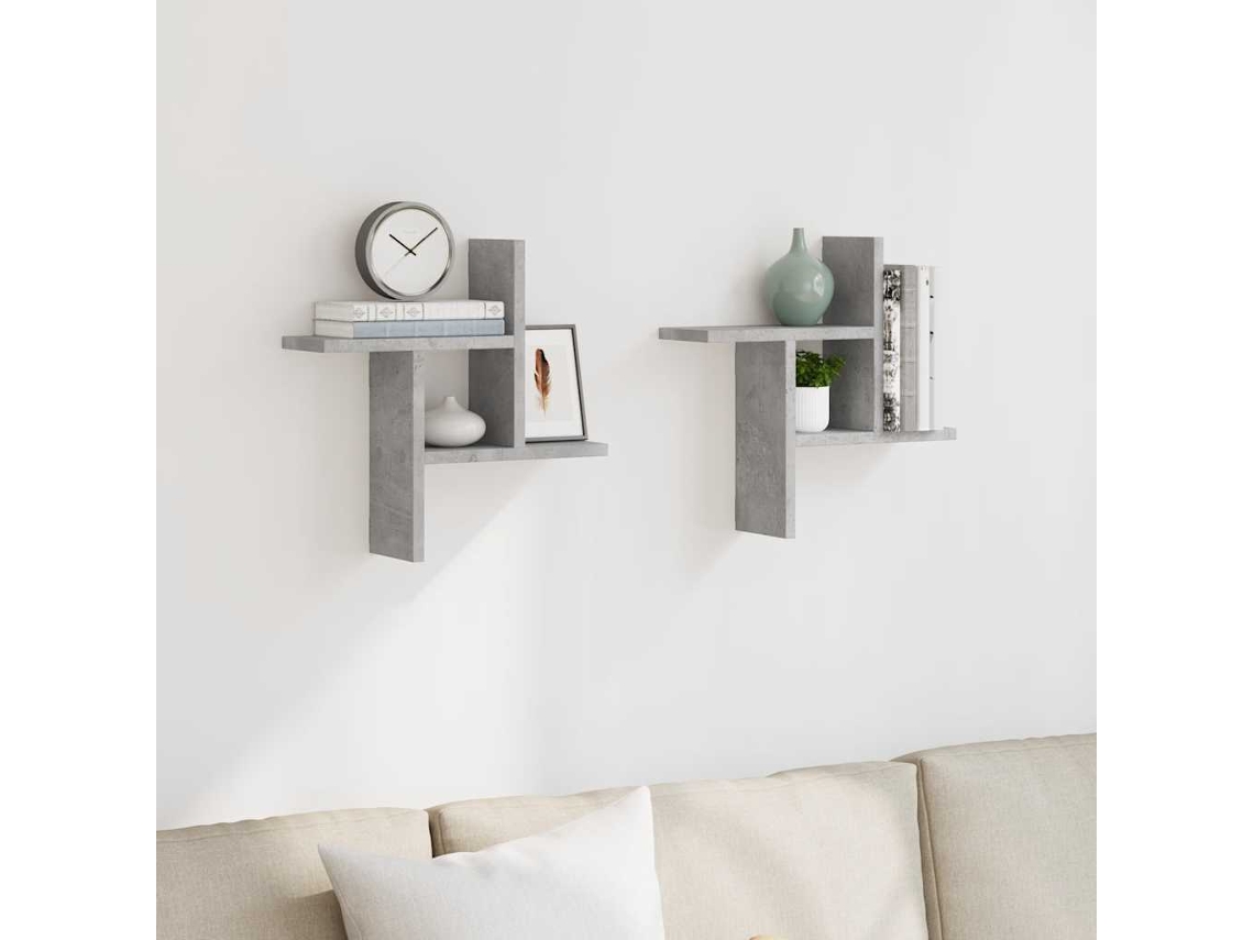 Estantes Pared | Estante Flotante | Estantería Pared 2 Uds Madera Ingeniería Gris Hormigón 38x12x38cm