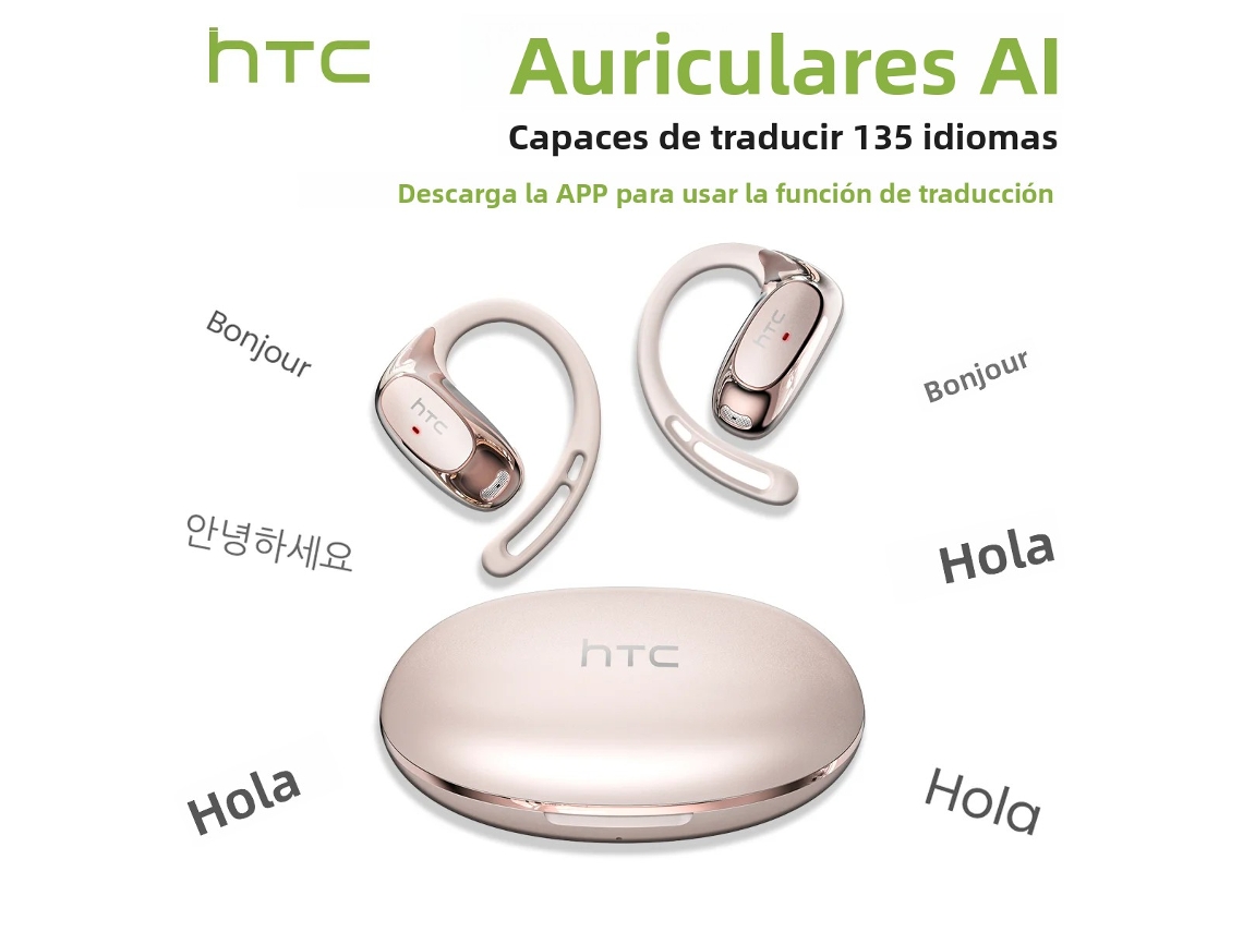 Auriculares deportivos Bluetooth con traducción de IA y micrófono, ideales para orejas anatómicas. Mdug (rosa)