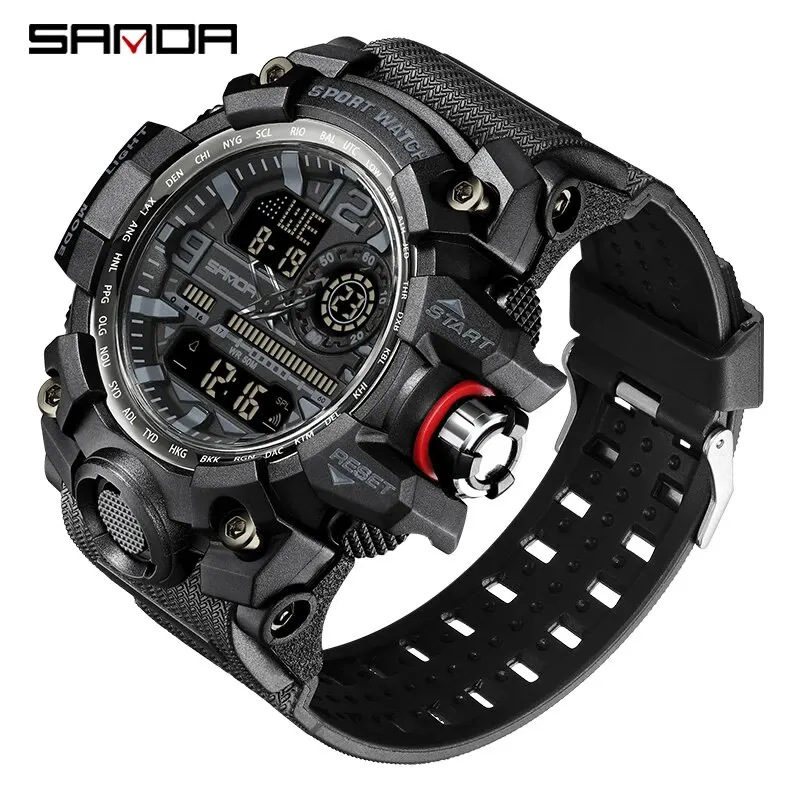 Reloj De Cuarzo Militar Para Deportes Al Aire Libre (negro), Resistente Al Agua Hasta 50 M, Con Pantalla Digital Led.