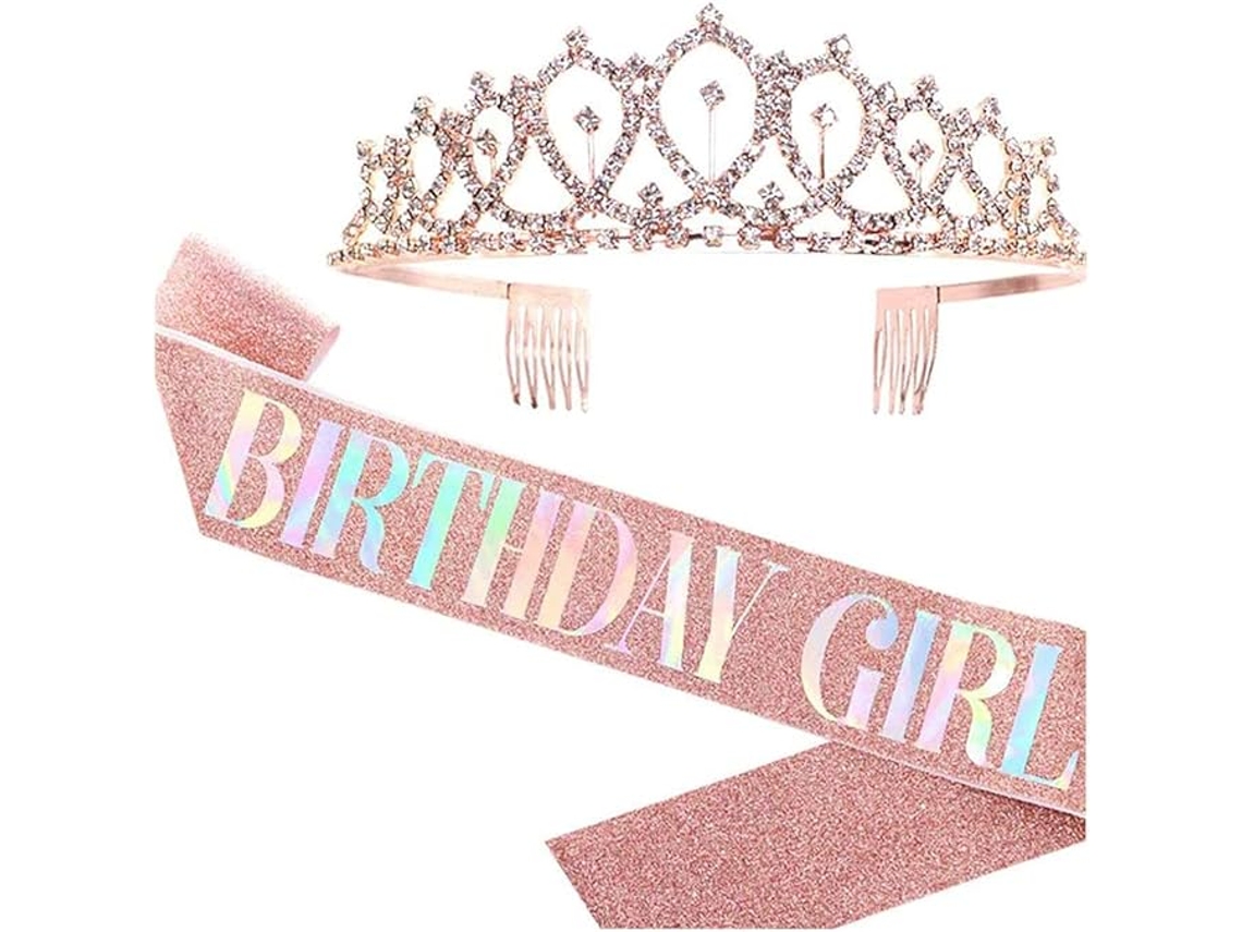 Banda Y Tiara De Cumpleaños "cumpleañera" (oro Rosa)