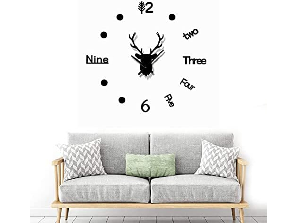 Reloj de pared moderno DIY, espejo, reloj cabeza de venado creativo, adhesivo 3D para decoración de casa Kofihety
