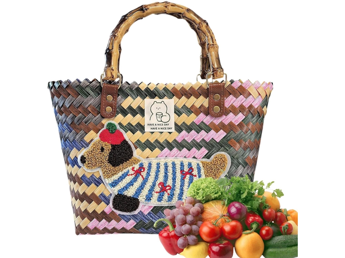 Bolso de mimbre tejido a mano para mujer, ideal para picnics, fiestas y bodas, Gokoco