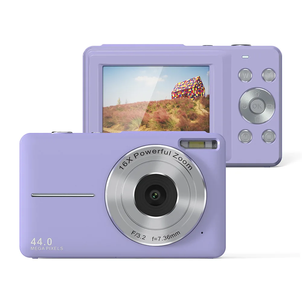 Mini Cámara (morada, Sin Tarjeta Tf), 44 Mp, Zoom 16x, Pantalla De 2,4 Pulgadas, Con Flash, Ideal Para Niños Y Principiantes.