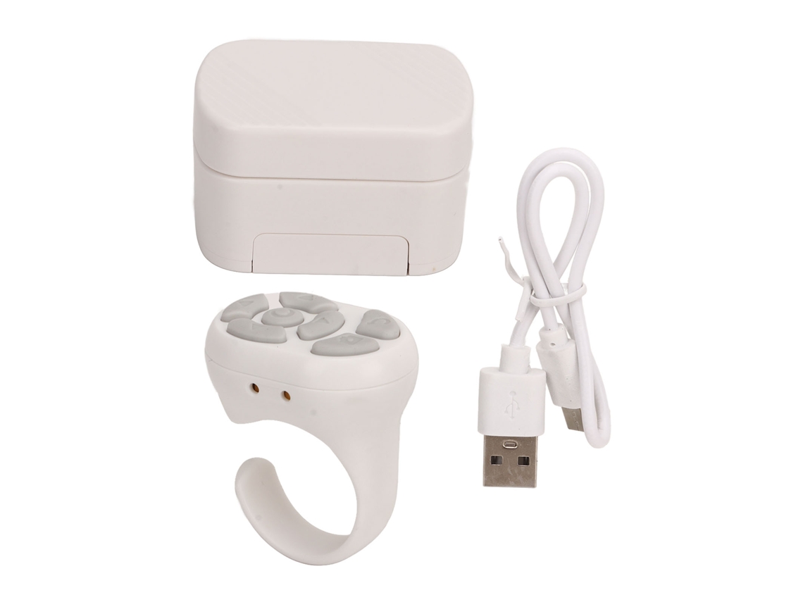 Anillo Con Control Remoto Bluetooth Para Desplazamiento De Páginas Y Cámara Con Estuche De Carga Para Teléfono Móvil - Blanco
