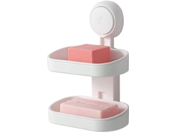 Soporte Doble Jabón Plástico Branco Con Ventosa Y Drenaje Para Chuveiro