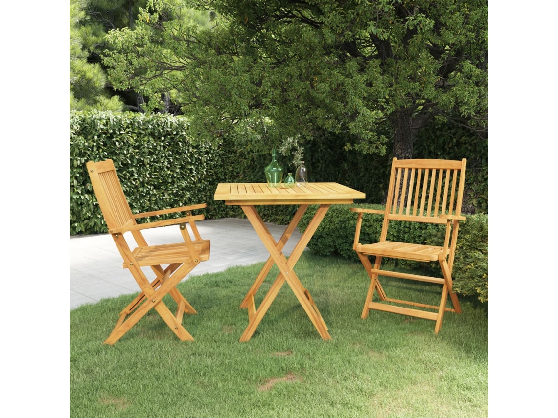Juego de comedor de jardín plegable de 3 piezas en madera maciza de acacia DKD Home Decor