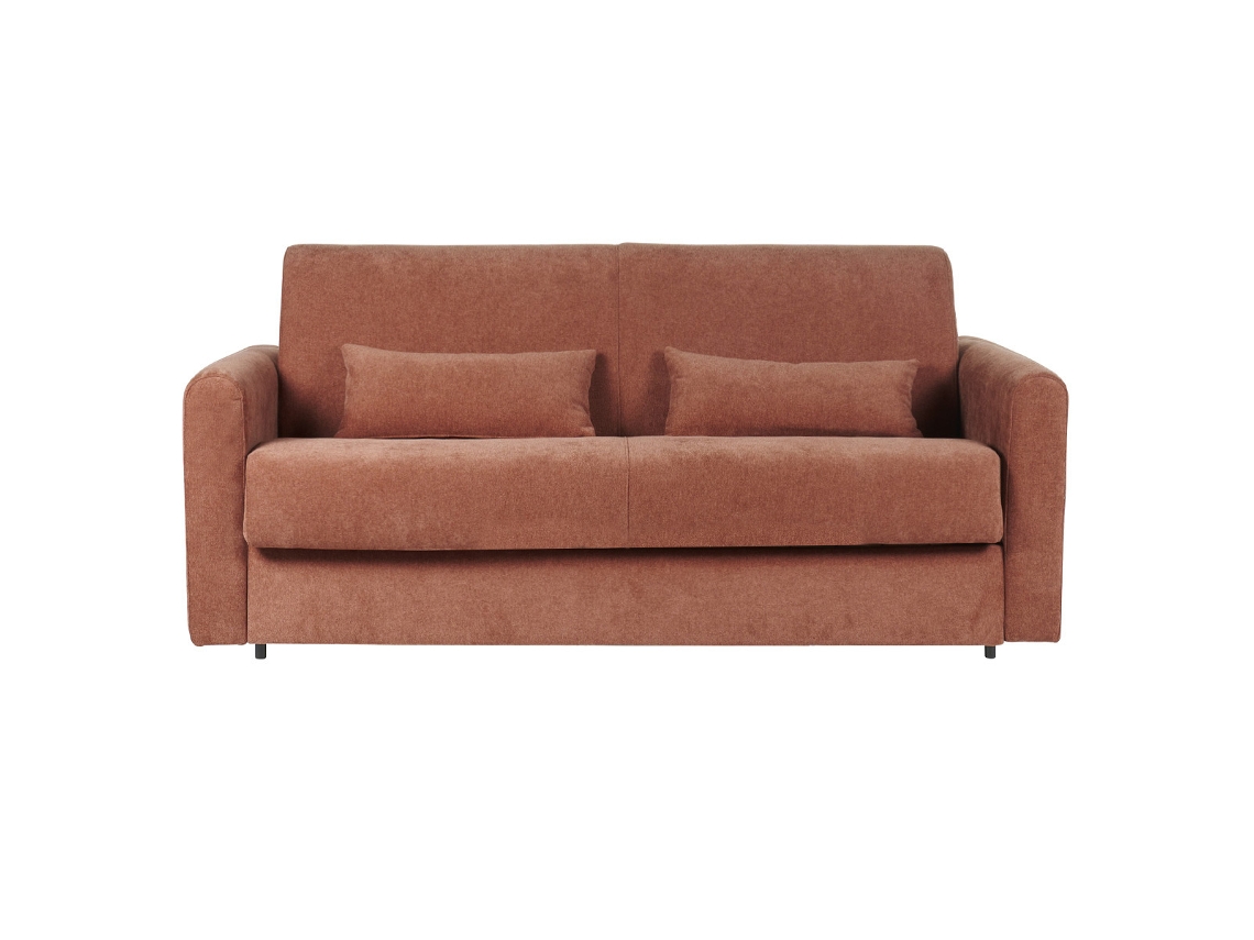 Sofá Cama 3 Plazas de Tela Efecto Aterciopelado Terracota Con Colchón de 13 Cm Letto MILIBOO