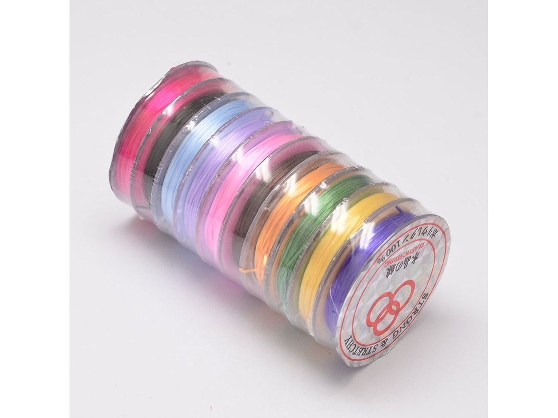 10 Rolos de Cordão Elástico Plano para Confecção de Pulseiras, Colorido, 0,8 Mm, Aproximadamente 10,93 Jardas por Rolo. MDUG (10 Metros)