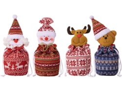 Sacolas De Natal Com Cordão | Conjunto De 4 Estampas De Papai Noel
