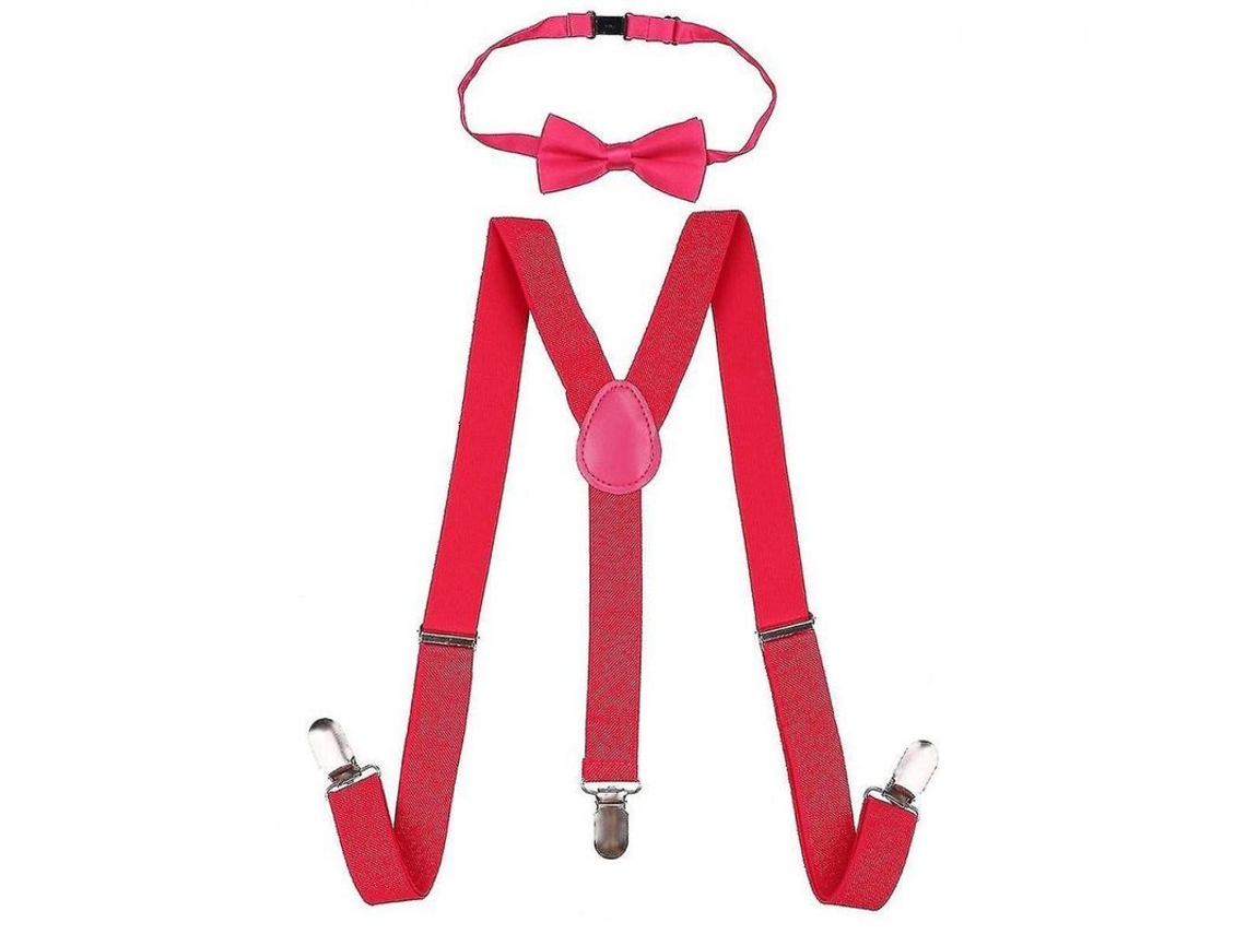 2026-corbata De Moño Y Tirantes Elásticos Ajustables Para Niños Vjm 85 Cm (12-16 Años) Rosa Intenso