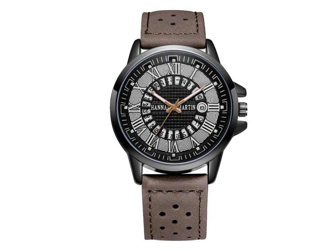 Reloj Deportivo Con Calendario Hannah Martin Pulsera Transpirable Cuero Marrón Oscuro