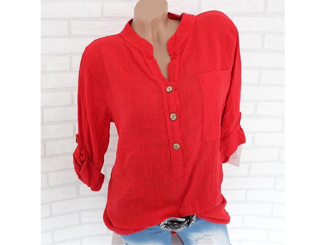 2026-blusa De Lino Para Mujer Con Manga Enrollable Y Bajo Asimétrico