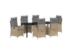 Conjunto de comedor de jardín Vidaxl de 7 piezas con cojines de ratán y poliéster beige