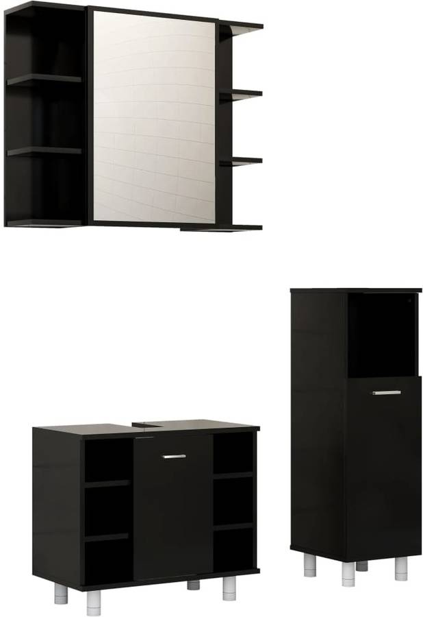 Conjunto De Muebles baño 3 piezas aglomerado negro vidaxl 3056944 38