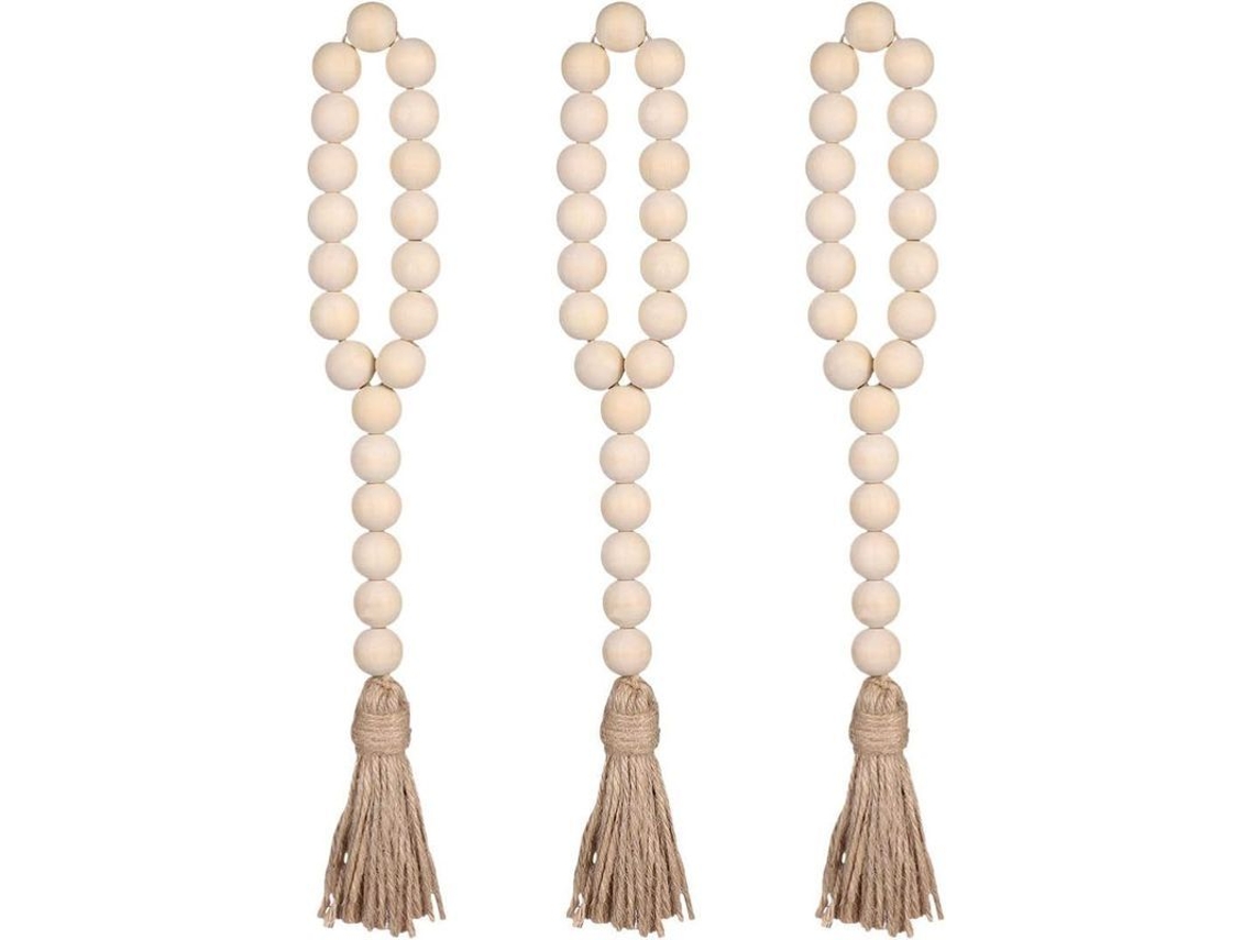 Corona Rústica De Madera Con Cuentas, Decoración Navideña Campestre, Para Puerta De Primavera, Regalo Para El Hogar