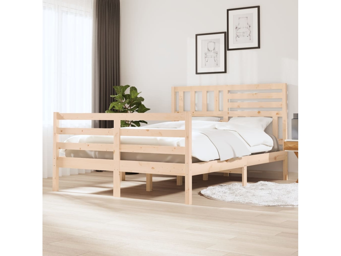 Cama De Matrimonio | Cama Para Adultos | Estructura De Cama Doble Pequeña De Madera Maciza 120x190 Cm