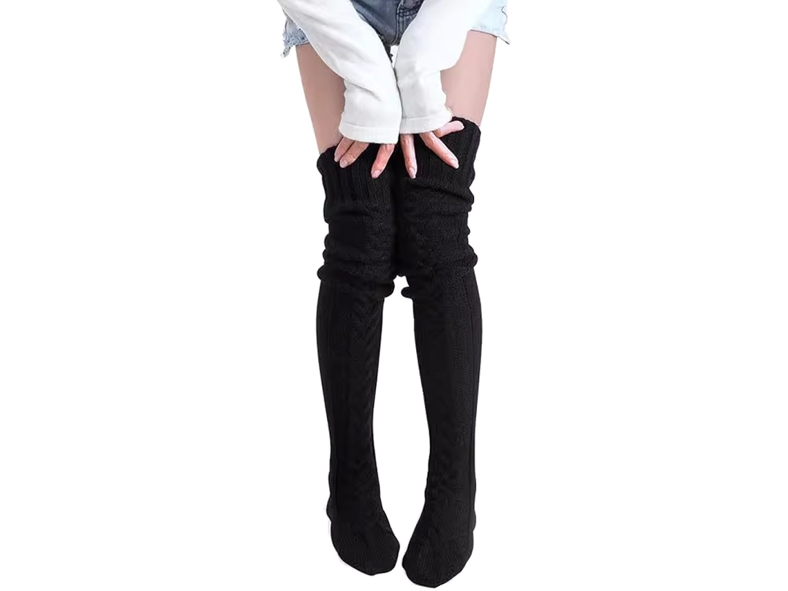 Calcetines Por Encima De La Rodilla, Calcetines De Punto Cálidos Hasta La Rodilla, Medias De Invierno Cómodas (negras) Cuich