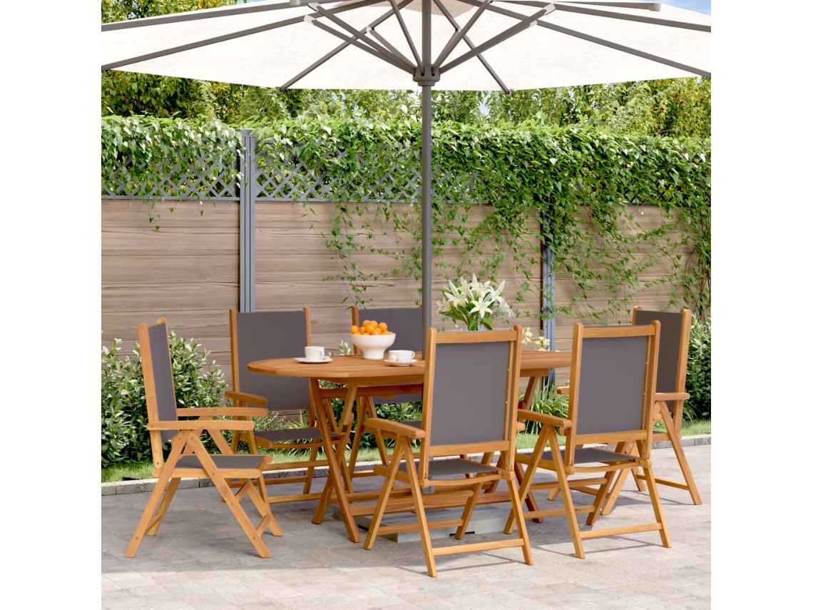 Sillas de jardín reclinables DKD Home Decor de 6 piezas, tela antracita/madera maciza