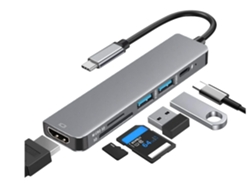 Adaptador multipuerto USB C a HDMI 6 en 1 con HDMI 4K, 1 USB 3.0/1 USB 2.0, carga PD de 60 W, lector de tarjetas Micro SD/SD Bestvite (gris)