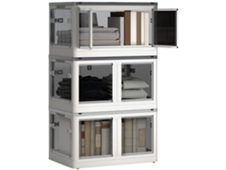 Cajas de almacenamiento de plástico plegables y apilables, 69 litros, tapa, 4 ruedas, acceso por 5 lados, color blanco VISTA