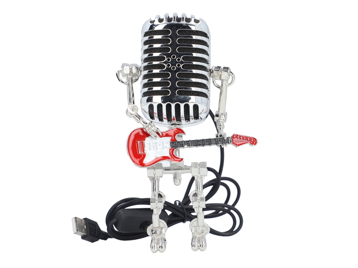 -robot Micrófono De Metal Con Guitarra Estilo Punk Retro Lámpara Led Para Dormitorio Bar Rojo