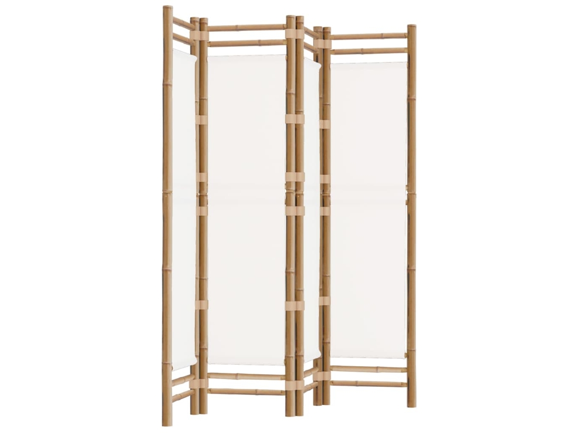 Biombo plegable, 4 paneles, 160 cm, bambú y lona color crema, Dec031189