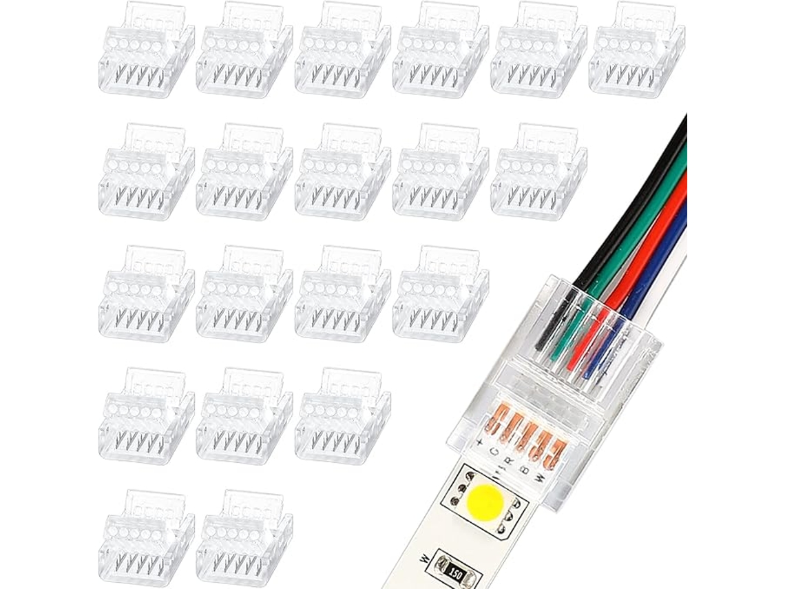 20 Pcs 5 Pines 12 Mm Led Strip Connector Rgb Lights Adaptador A Prueba De Agua 22 Awg Wire Connector For Strip Light Track 5v 12v 24v
