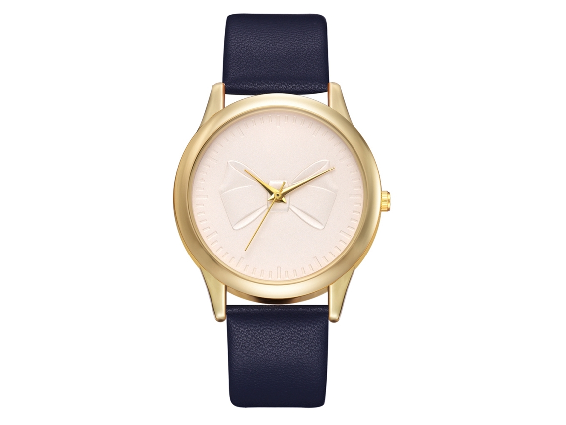 Reloj De Pulsera De Cuarzo Para Mujer Con Correa De Poliuretano, Esfera Redonda Y Decoración De Lazo Azul.