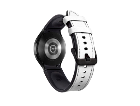 Correa Smartwatch para Samsung Galaxy Watch4 con Silicona Negra + Hebilla de Cuero (Blanco)