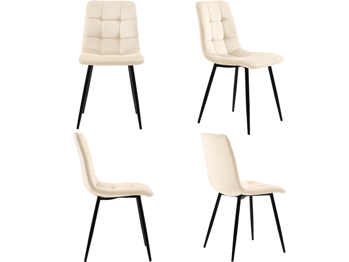 Juego de 4 sillas de comedor con estructura de metal y tela de terciopelo beige Mobrio